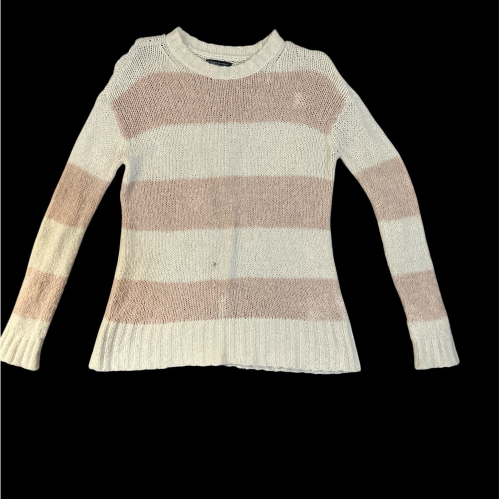 American Eagle Outfitters Cream and Pink Crew Neck Sweater